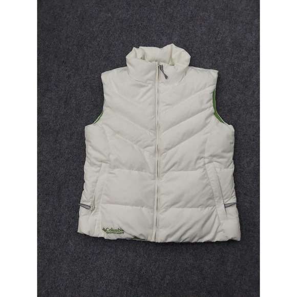 Columbia Jackets & Blazers - Columbia Down Vest Women Large White Green Full Zip Goose Puffer Mock Neck Zip